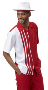 Montique Red / White Vertical Striped Short Sleeve Outfit 2201