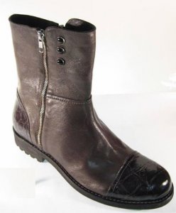 Mauri Dark Brown Genuine All- Over Alligator Side Zip Boots.