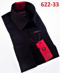 Axxess Black Cotton Modern Fit Dress Shirt With Button Cuff 622-33.
