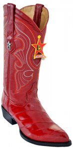 Los Altos Red Genuine All-Over Eel J-Toe Cowboy Boots 990812