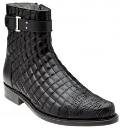 Belvedere "Libero" Black Genuine Alligator / Soft Quilted Leather / Leather Sole Boots 819.