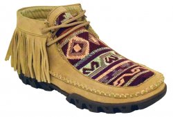 Ferrini Ladies 65322-16 Tan Genuine Microsuede Moccasins Boots With Fringes.