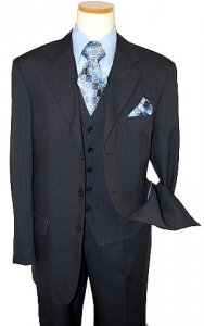 Mundo Navy Blue With Sky Blue Pinstripes Super 120's Performance High Quality Suit