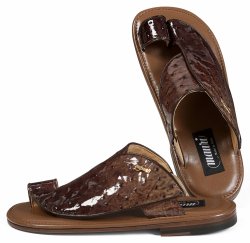 Mauri "1951/5" Multi Brown Genuine Ostrich / Patent Leather Sandals.