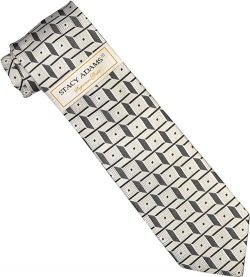 Stacy Adams Collection SA118 Silver Grey / Black Geometric Design 100% Woven Silk Necktie/Hanky Set