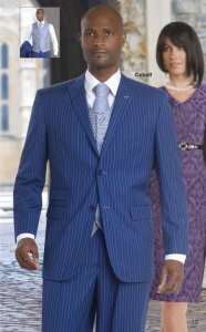 E. J. Samuel Cobalt Blue / White Pinstripes Suit Comes With Matching Tie M2646