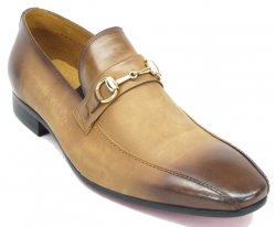 Carrucci Tan Genuine Leather Burnished Tip Loafers Shoes With Bracelet KS308-08B2.