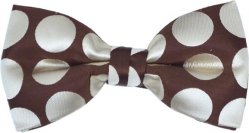 Classico Italiano Brown / Champagne Polka Dots Design 100% Silk Bow Tie / Hanky Set