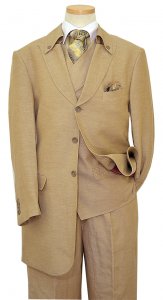 Solo 360 British / Light Khaki Herringbone Super 140's Silk and Linen Vested Semi Wide Leg Fashion Suit S228-1