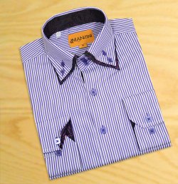 Manzini White / Purple Stripes With Black / White Paisley Design Double Layered High Collar 100% Cotton Dress Shirt MZO-10