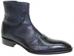 Duca Di Matiste "Lavello" Navy Blue Genuine Italian Calfskin Snake Print Ankle Boots.