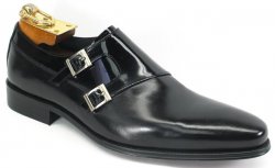Carrucci Black/Black Patent Genuine Leather Double Monk Strap Shoes KS099-3003.