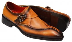Fiesso Burnt Orange Burnished Calfskin Leather Monk Strap Split Toe Shoes FI8712