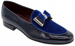 Duca Di Matiste "Scala" Blue / Silver Genuine Velvet / Patent Leather Bow Tie Loafers.