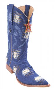 Los Altos Blue Jean Denim With Patches 3X Toe Cowboy Boots 954414