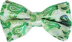 Daniel Ellissa Lime Green / Apple Green Paisley Design 100% Silk Bow Tie / Hanky Set