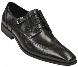 Carrucci Black Genuine Calf Skin Leather Perforation Shoe With Side Buckle KS2019-03