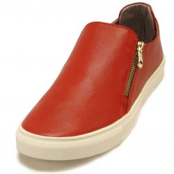 Encore By Fiesso Red Casual Genuine Leather Sneakers With Zipper On Side FI4016-L