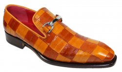 Fennix Italy "Oscar" Brandy / Cognac Genuine Eel Horse Bit Loafer Shoes.
