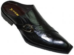 Fiesso Black Leather Mules With Buckle On The Side FI6479