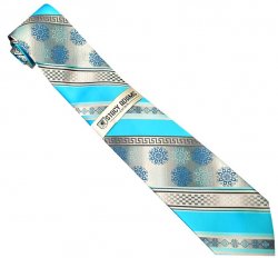 Stacy Adams Collection SA148 Turquiose / Grey / Artistic Diagonal Stripes Design 100% Woven Silk Necktie/Hanky Set