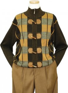 Steve Harvey Dark Brown / Taupe / Beige Knitted Zip-Up Sweater Jacket 6027