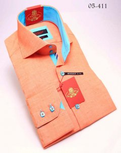 Axxess Peach / Blue Handpick Stitching 100% Cotton Dress Shirt 05-411