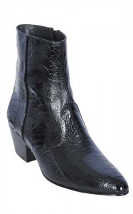 Los Altos Black Genuine All-Over Ostrich Leg Medium Round Toe Ankle Boots 630505