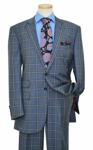 Steven Land Blue With Tan / Brown Windowpane Design Super 150's Wool Suit SL1040
