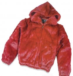 Winter Fur Men's Red Full Skin Rabbit Jacket With Detachable Hood M05R02RD.