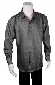 Bagazio Black Paisley Embroidered Long Sleeve Satin Shirt BM1948