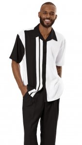 Montique Black / White Sectional Design Short Sleeve Outfit 1970