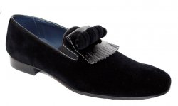 Duca Di Matiste "Capua" Black Genuine Velvet / Patent Leather Kyltie Loafer Shoes.