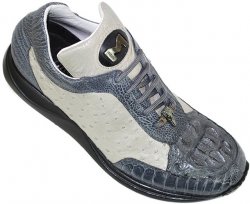 Mauri 8741 Silver Grey / Medium Grey Genuine Hornback Crocodile Head / Ostrich Sneakers
