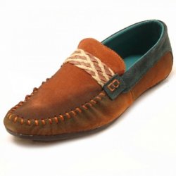 Fiesso Brown / Green Genuine Leather Loafer Shoes FI2133