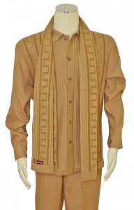 Silversilk Camel Multi Button Up Knitted Front Outfit / Scarf Set 3386
