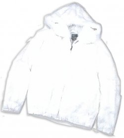 Winter Fur Kid's White Genuine Rex Rabbit Jacket with Fox Trimmed Hood K08R02.