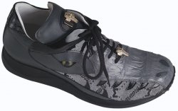 Mauri 8770 Grey Genuine Baby Crocodile / Nappa / Patent Leather Sneakers With Silver Mauri Alligator Head And Eyes