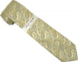 Stacy Adams Collection SA057 Canary Yellow/Grey Paisley Design 100% Woven Silk Necktie/Hanky Set