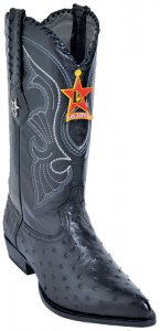 Los Altos Black Genuine All-Over Ostrich J-Toe Cowboy Boots 990305