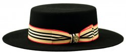 Bruno Capelo Black Australian Wool Boater Hat With Beige / Red Band ZA-335