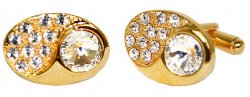 Fratello Gold Plated Oval Cufflinks Set With Rhine Stones And Swarovski Crystals