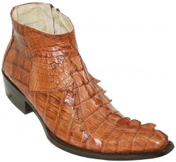 Pecos Bill "Coronado" Cognac All-Over Hornback Crocodile With Three Crocodile Tails Ankle Boots