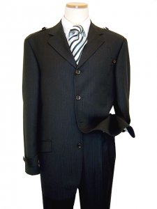 Steve Harvey Collection Black Shadow Stripes Super 120's Merino Wool Suit
