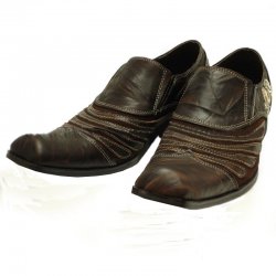 Fiesso Brown Genuine Leather / Suede Self Design Loafer Shoes FI8136