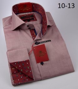 Axxess Burgundy / White Check Handpick Stitching 100% Cotton Modern Fit Dress Shirt 10-13
