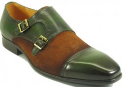 Carrucci Olive Genuine Leather / Suede Double Monk Strap Loafer KS524-16SC .