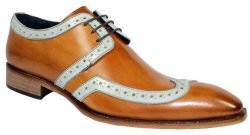 Duca Di Matiste "Savona" Cognac/Bone Genuine Calfskin Wingtip Lace-Up Shoes.
