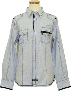 English Laundry White With Navy Pinstripes With Zipper Long Sleeves 100% Cotton Shirt ELW1168