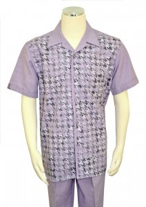Pronti Lilac / White / Black Metallic Houndstooth Design Short Sleeve Outfit SP6315